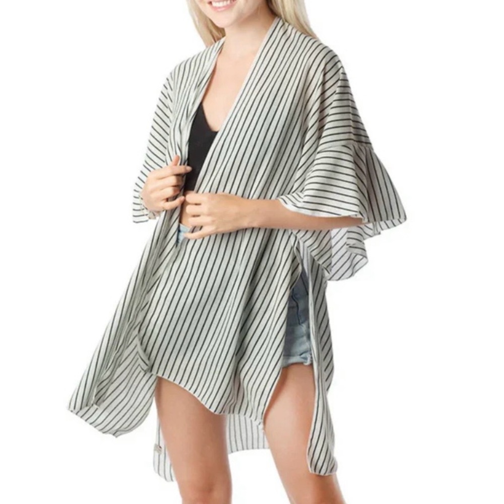 Striped Black & White Beach Cover-Up Kimono